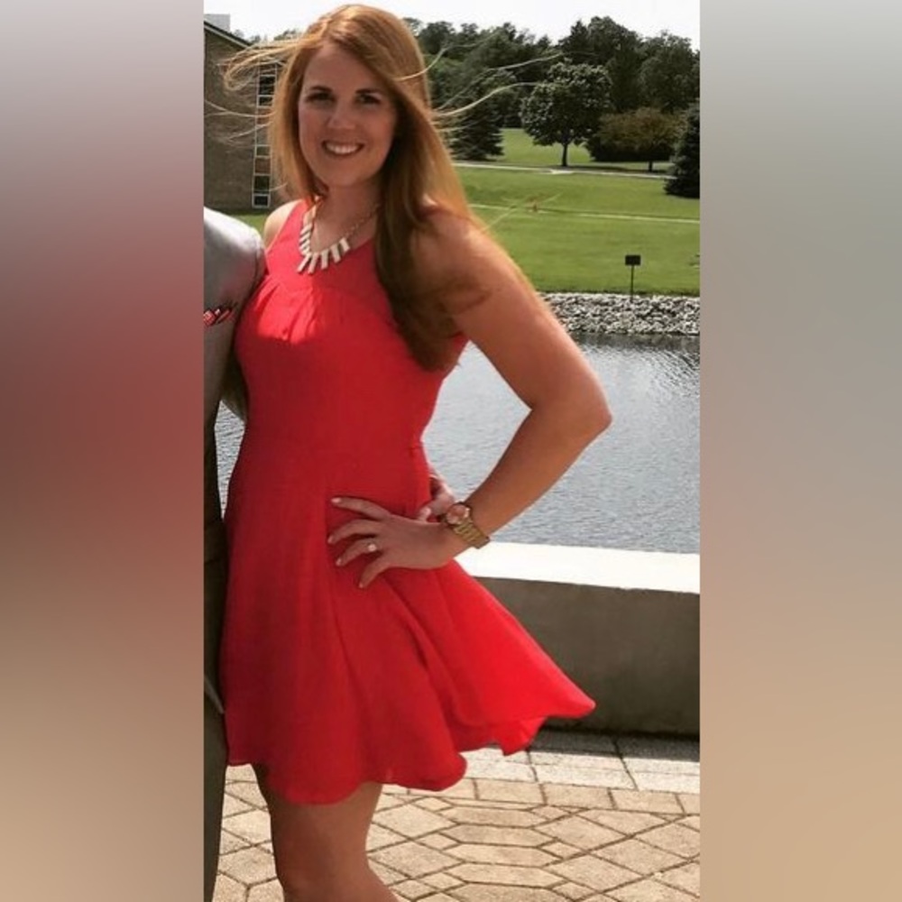 Express Red a-line dress with sweetheart neckline